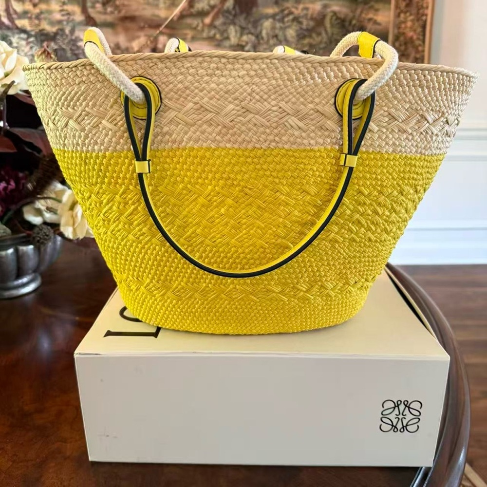 Loewe Anagram Colorblock Yellow Raffia Tote Bag - Picture 4 of 12